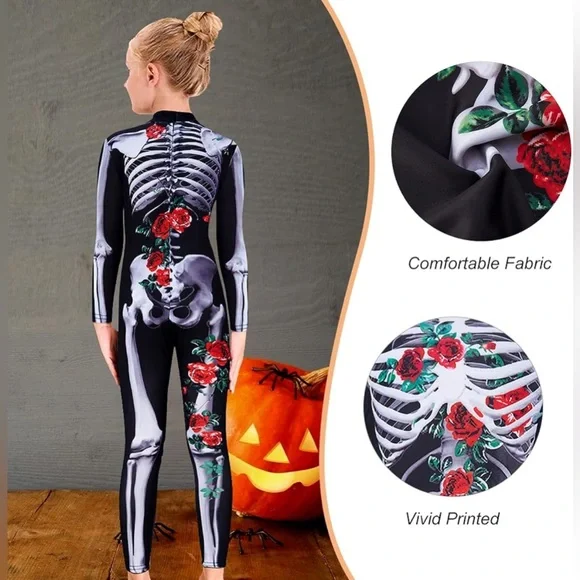 Boys Girls Halloween Jumpsuit Bodysuit 3D Graphic Skull Skeleton kids 9-12 yrs - Picture 5 of 13
